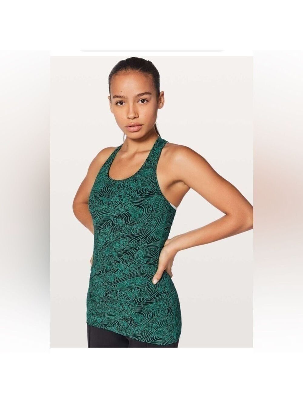 Lululemon Cool Racerback II tank size 2 Kitakami Viridian Green Black